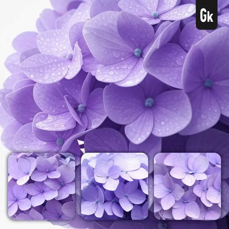 grok prompt hydrangea flower petals purple close up photography drop