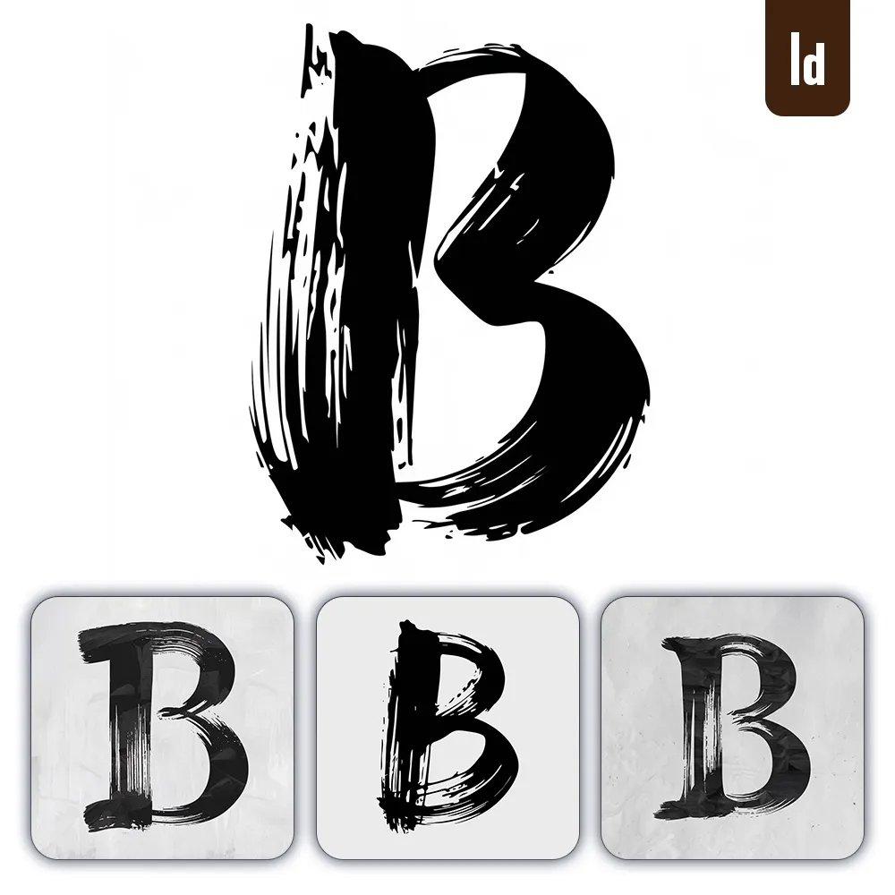 Ideogram Prompt B Letter Chinese Brush Stroke Black Ink Hand Drawing Vector