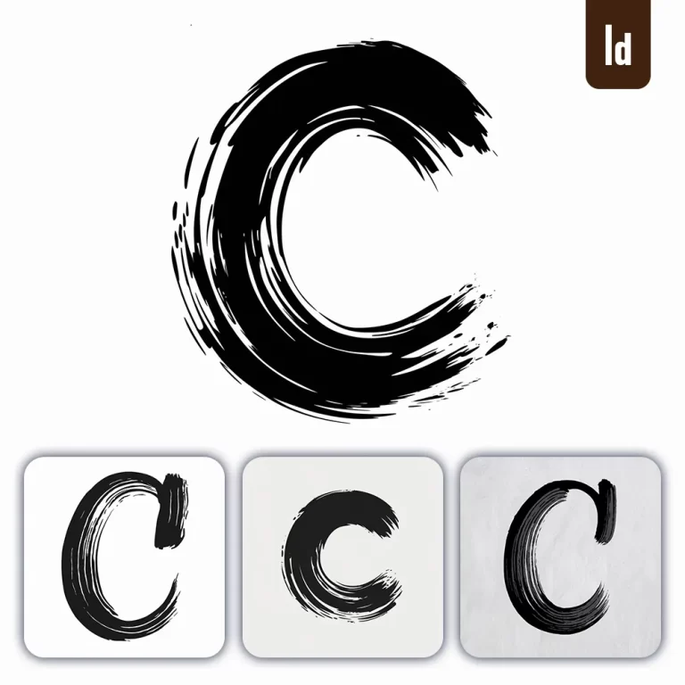 ideogram prompt C letter Chinese brush stroke black ink hand drawing vector