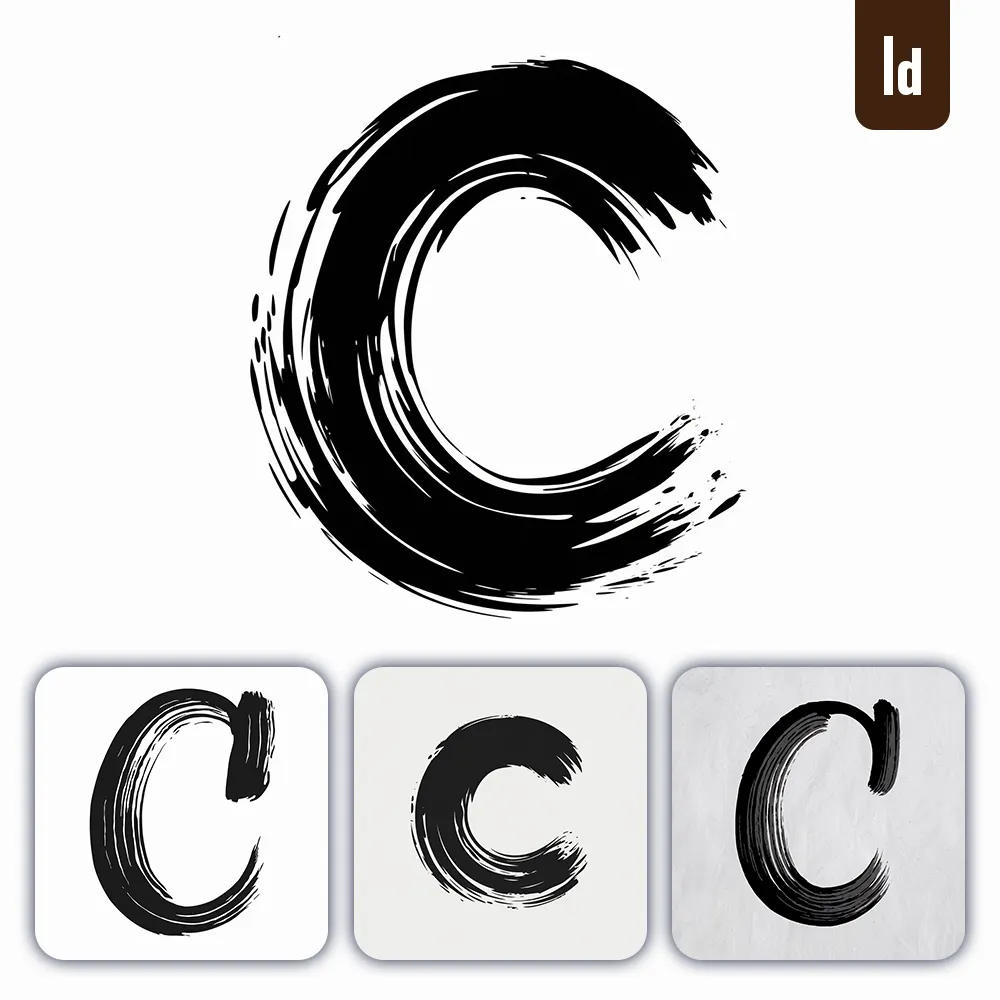 Ideogram Prompt C Letter Chinese Brush Stroke Black Ink Hand Drawing Vector