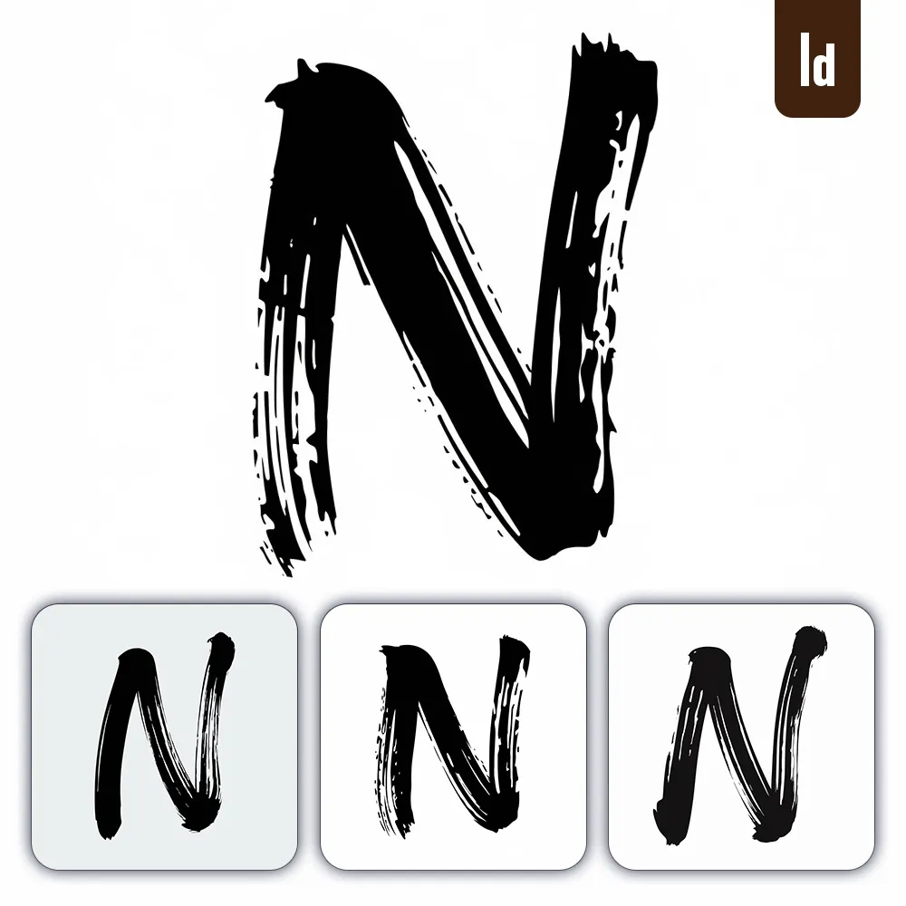 Ideogram Prompt N Letter Chinese Brush Stroke Black Ink Hand Drawing Vector