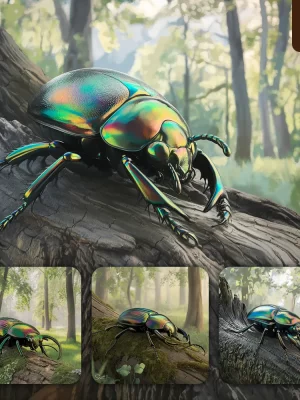 Ideogram Prompt Beetle Macro Close Up Shell Trunk Tree Forest 3d Photography