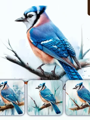 Ideogram Prompt Blue Jay Bird Branch Watercolor Painting Drawing