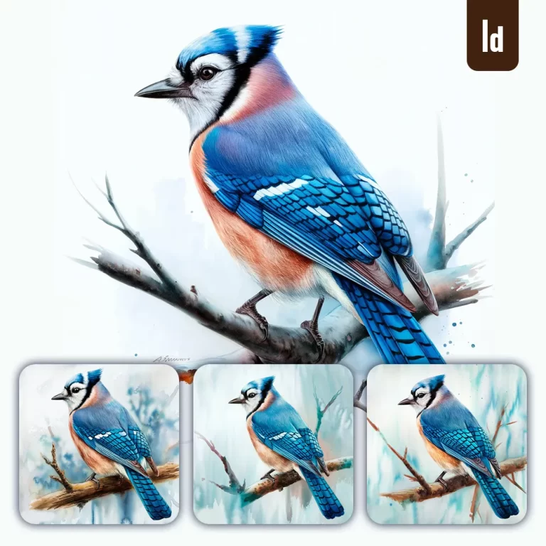 ideogram prompt blue jay bird branch watercolor painting drawing