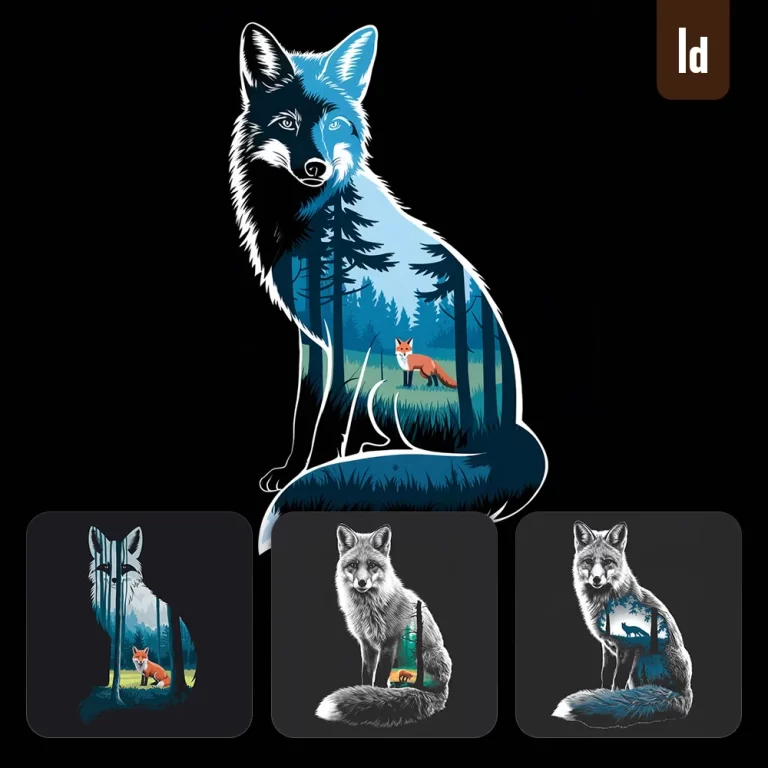 ideogram prompt fox silhouette sit illustration vector forest landscape