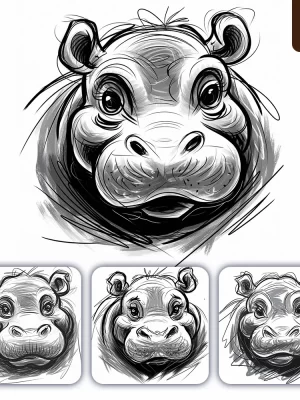 Ideogram Prompt Hippo Black And White Sketch Face Head Drawing Painting Scribbles