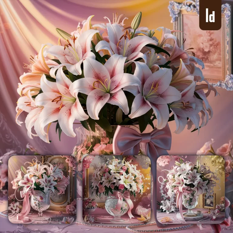ideogram prompt lily 3D scene glass vase flower floral