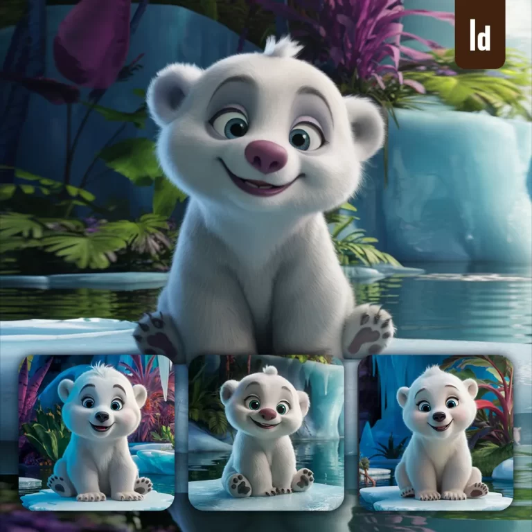ideogram prompt polar bear cute ice sit 3D arctic sea lake water cartoon animation