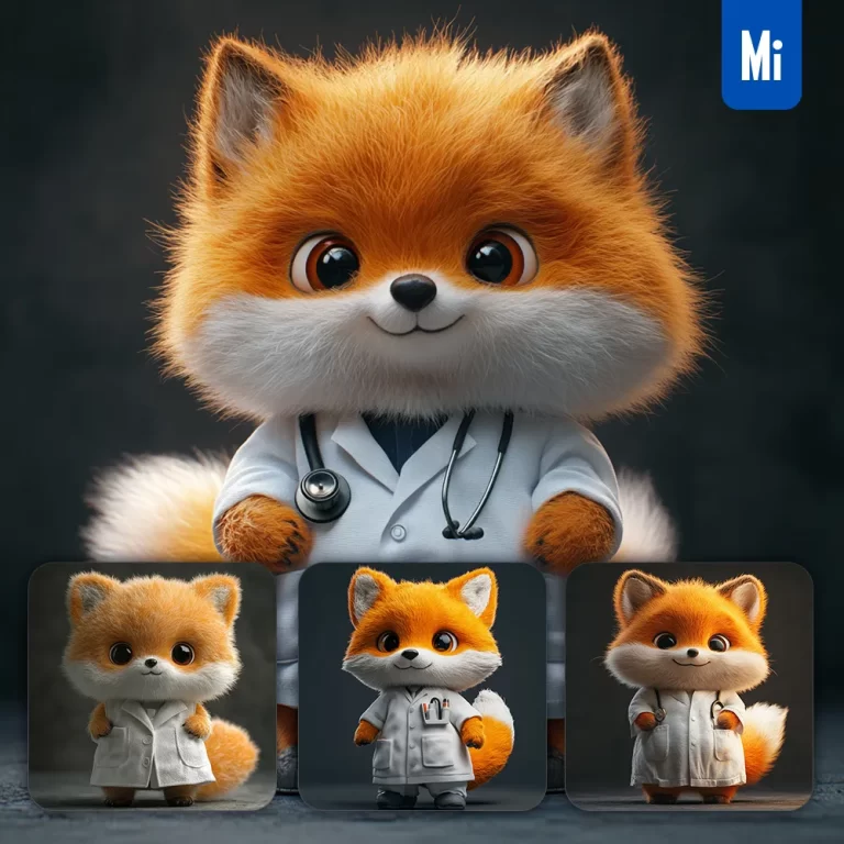 midjourney prompt fox doctor popmart blindbox 3D cartoon