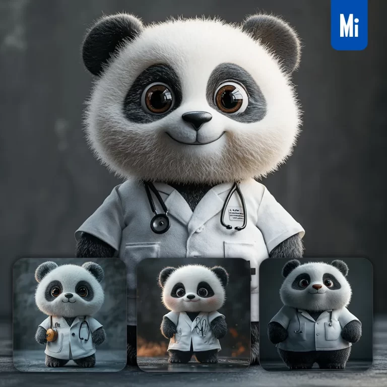 midjourney prompt panda doctor popmart blindbox 3D cartoon