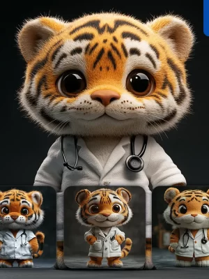 Midjourney Prompt Tiger Doctor Popmart Blindbox 3d Cartoon