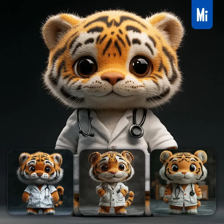 midjourney prompt tiger doctor popmart blindbox 3D cartoon