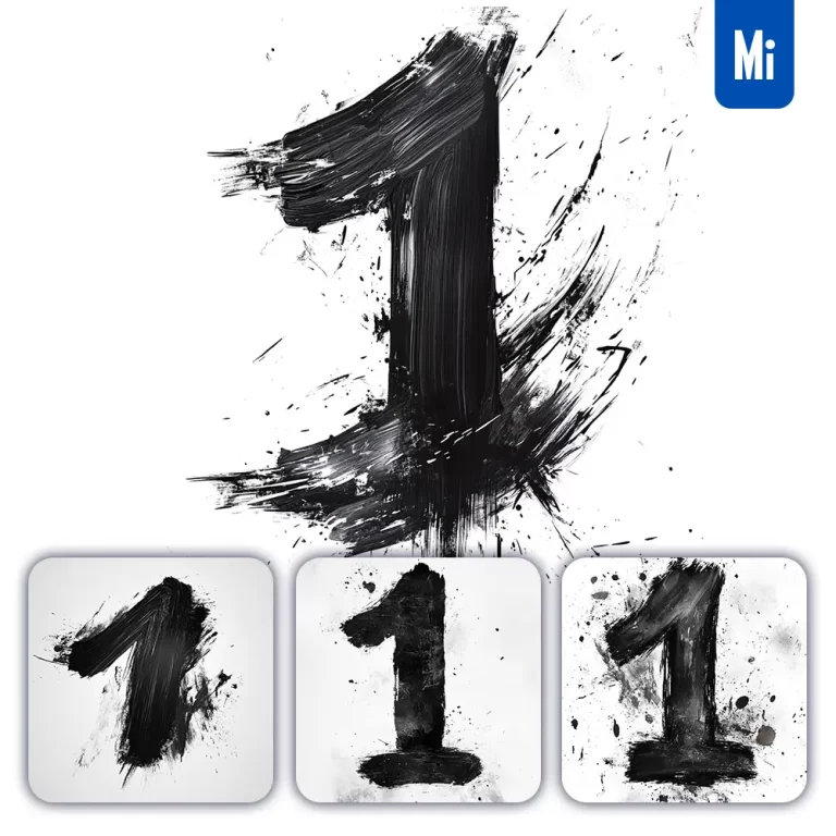 midjourney prompt 1 Number black white Chinese ink brushstroke calligraphy brush painting