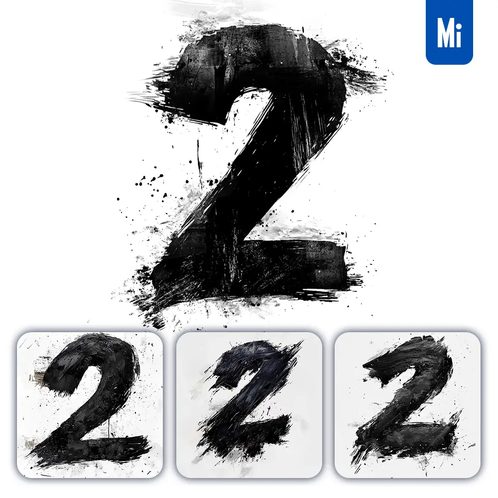 midjourney prompt 2 Number black white Chinese ink brushstroke calligraphy brush painting