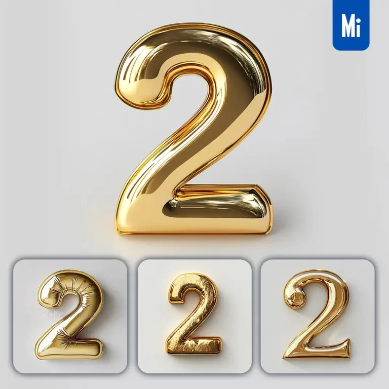 midjourney prompt 2 number gold golden single smooth glossy 3D rendering