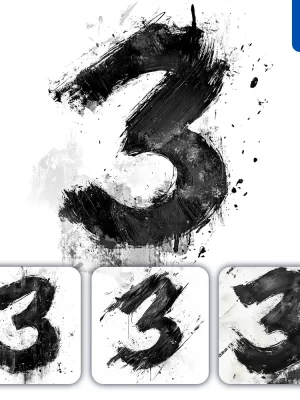 Midjourney Prompt 3 Number Black White Chinese Ink Brushstroke Calligraphy Brush Painting