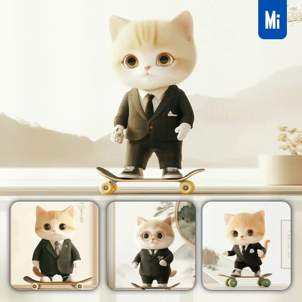 Midjourney Prompt 3d Cat Cute Cartoon Suit Skateboard Animation