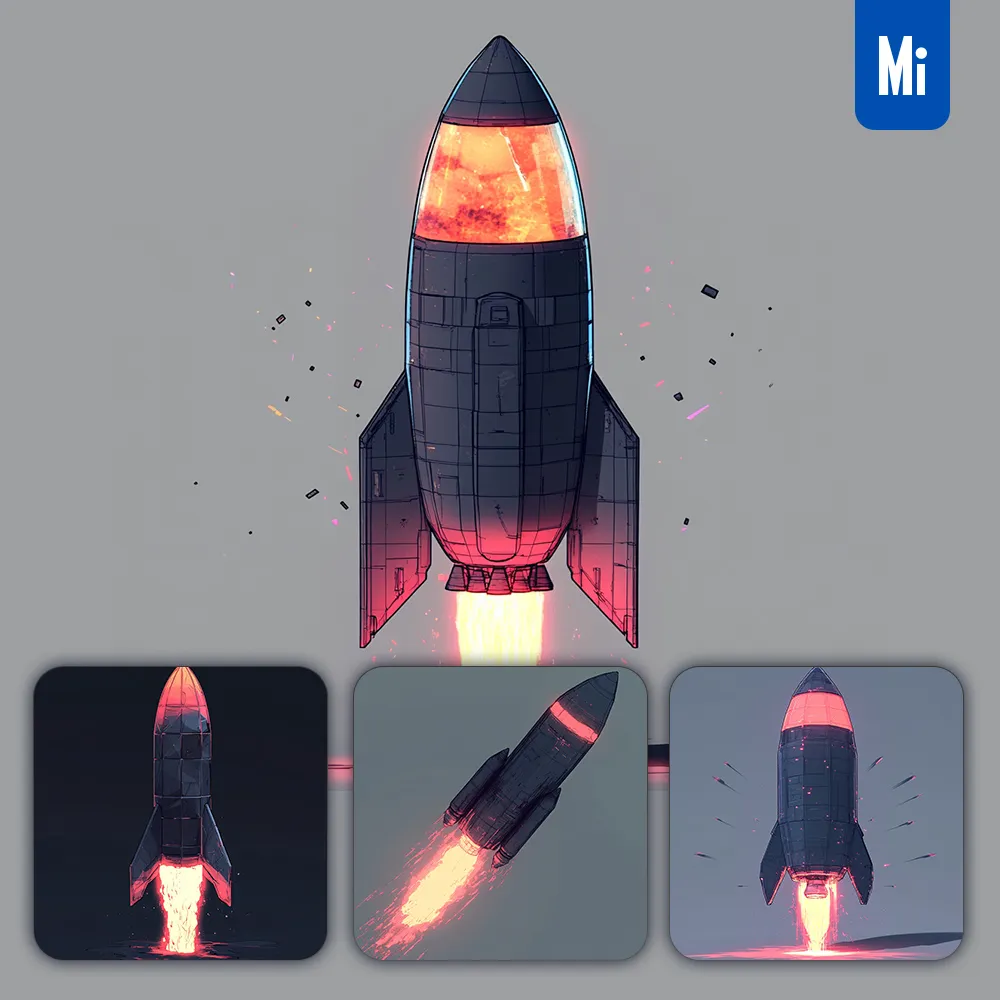 midjourney prompt 3D rocket launch drawing model