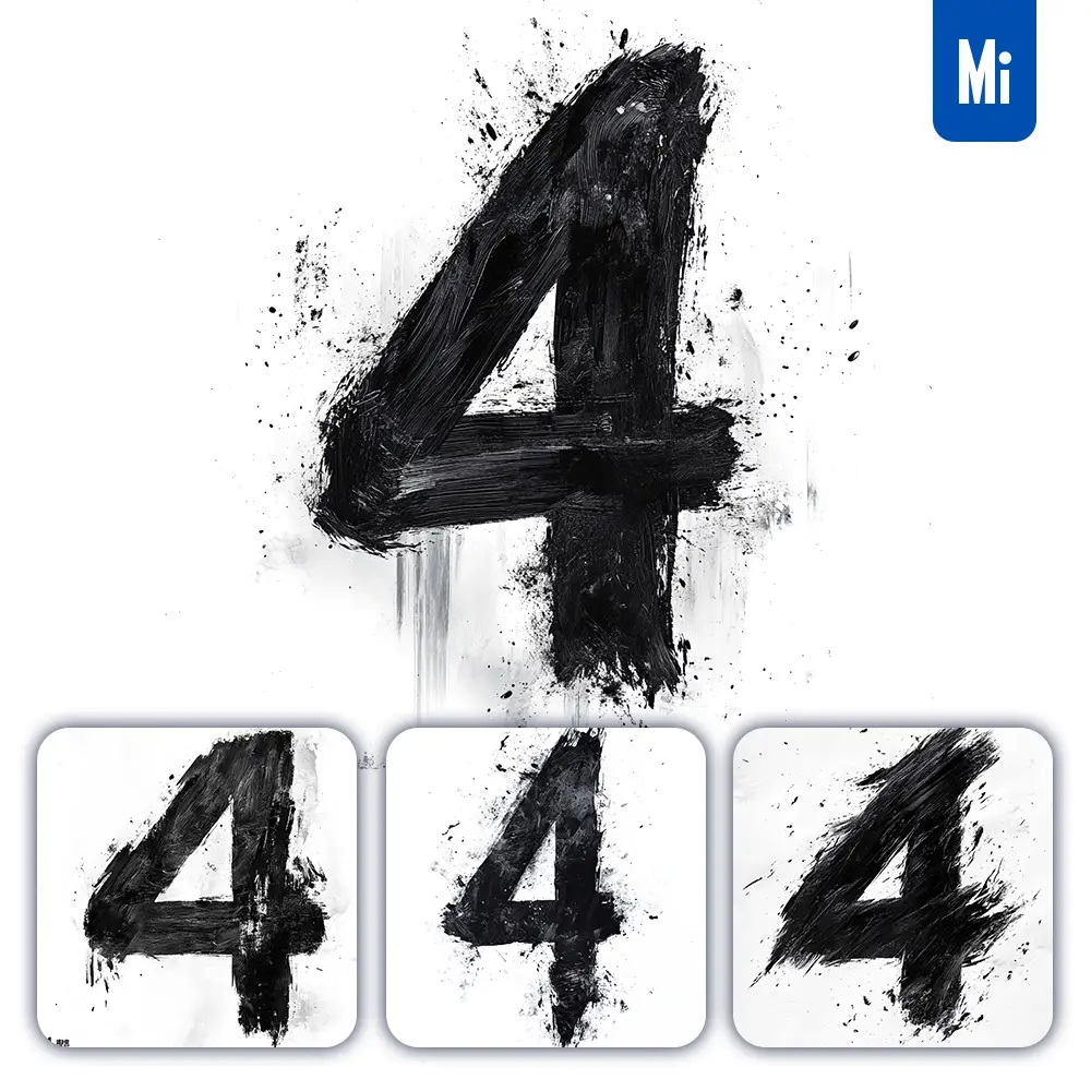 Midjourney Prompt 4 Number Black White Chinese Ink Brushstroke Calligraphy Brush Painting