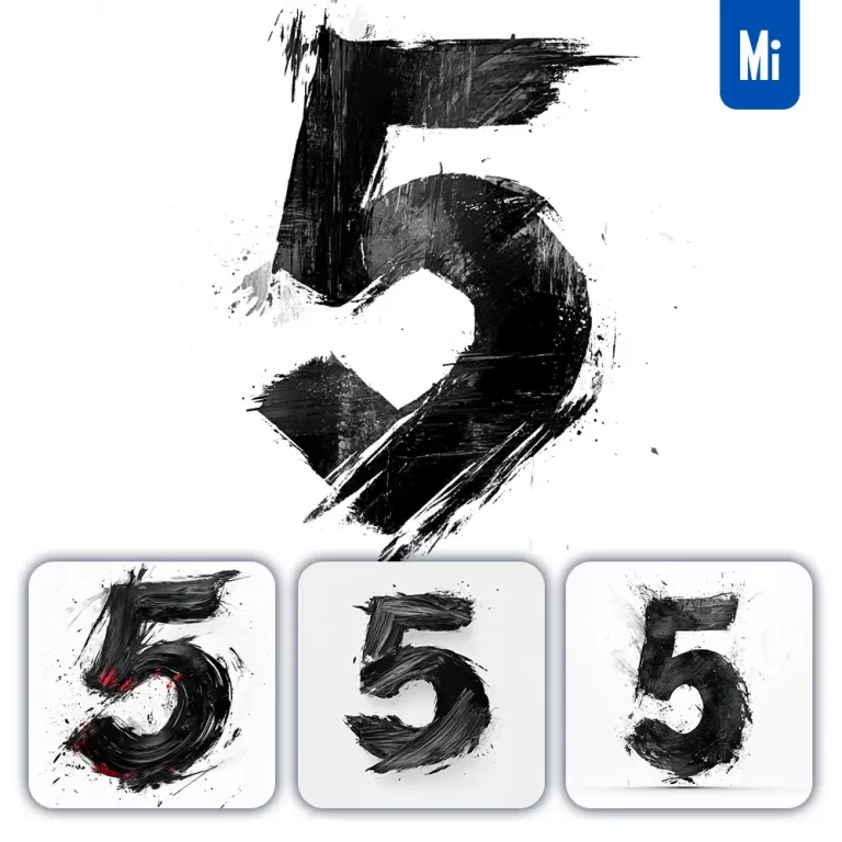 midjourney prompt 5 Number black white Chinese ink brushstroke calligraphy brush painting