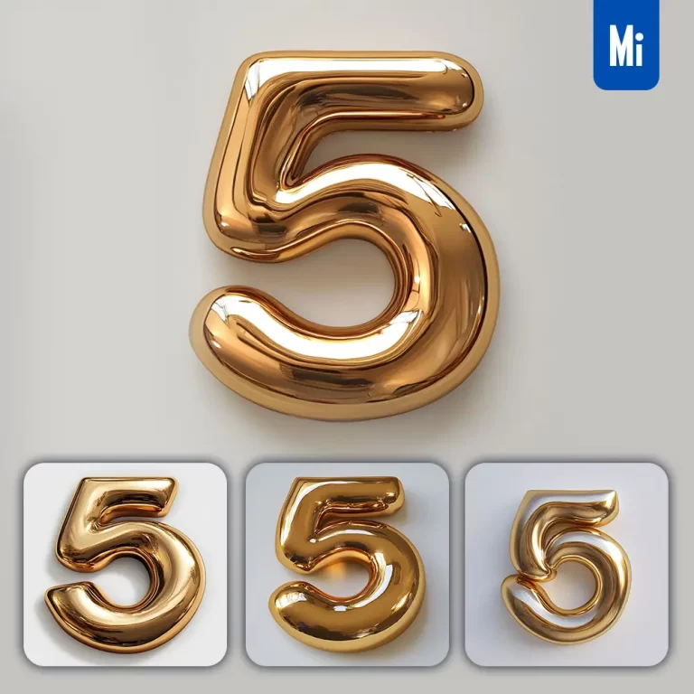midjourney prompt 5 number gold golden single smooth glossy 3D rendering