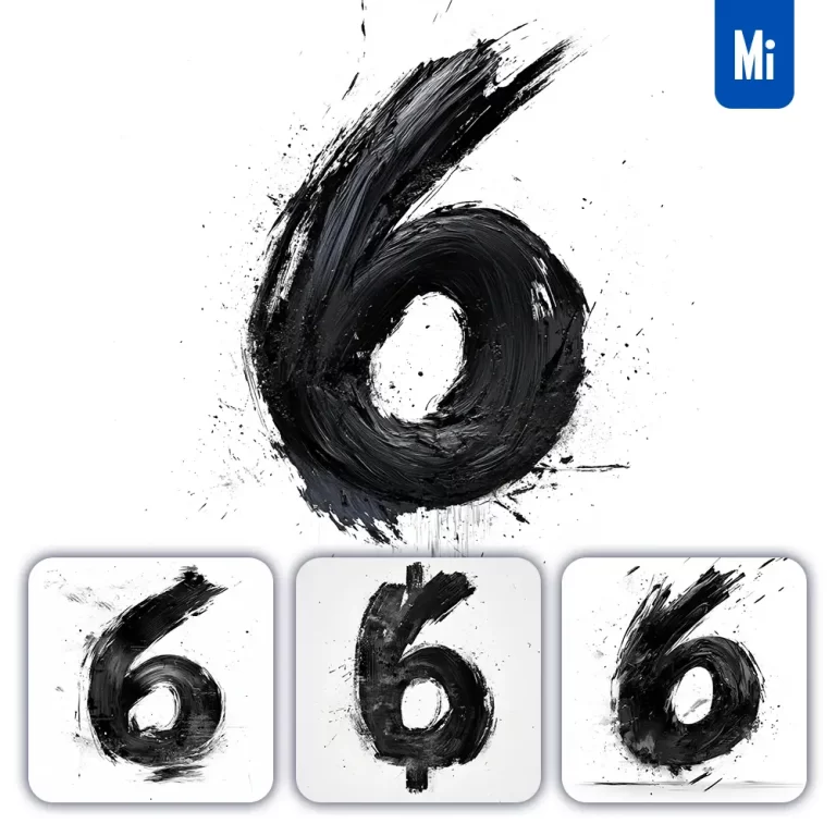 midjourney prompt 6 Number black white Chinese ink brushstroke calligraphy brush painting