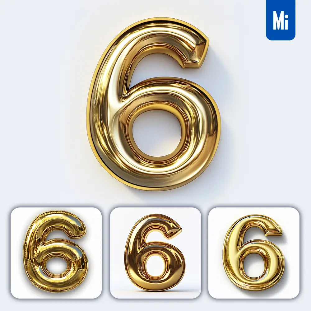 Midjourney Prompt 6 Number Gold Golden Single Smooth Glossy 3d Rendering