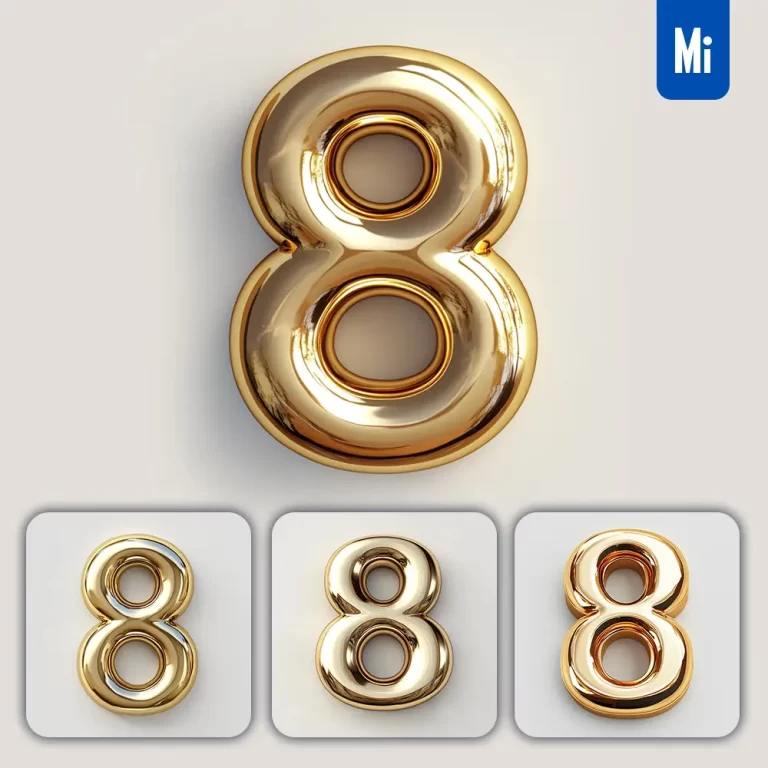 midjourney prompt 8 number gold golden single smooth glossy 3D rendering