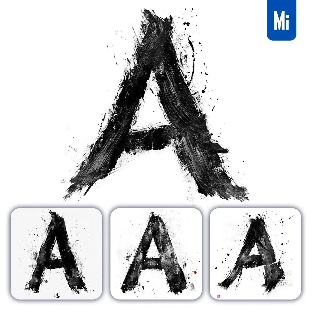 midjourney prompt A letter black white Chinese ink brushstroke calligraphy brush painting