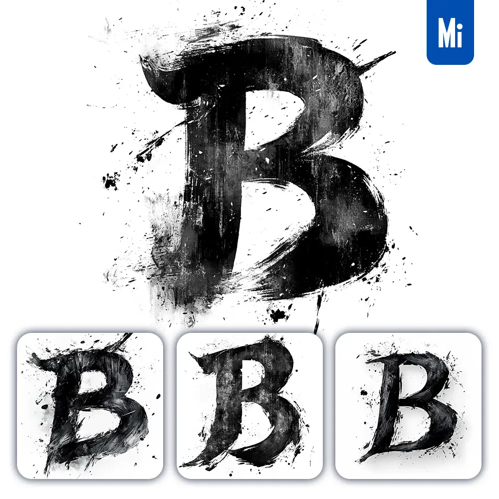 Midjourney Prompt B Letter Black White Chinese Ink Brushstroke Calligraphy Brush Painting