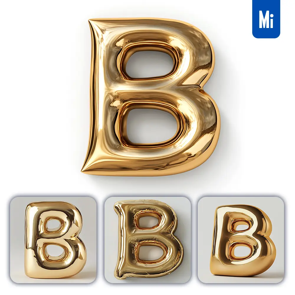 Midjourney Prompt B Letter Gold Golden Single Smooth Glossy 3d Rendering