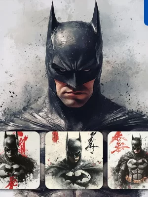 Midjourney Prompt Batman Dc Comics Front Portrait Chinese Ink Painting Brush Strokes Pose Traditional Artistic Monochrome