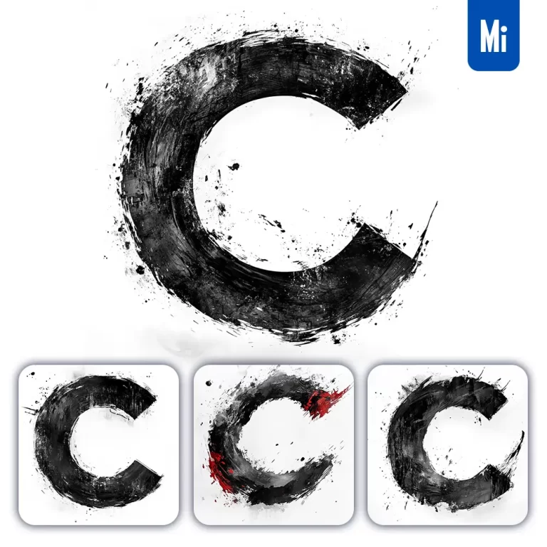 midjourney prompt C letter black white Chinese ink brushstroke calligraphy brush painting