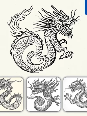 Midjourney Prompt Chinese Dragon Black And White Japanese Lines Vector Drawing Illustration