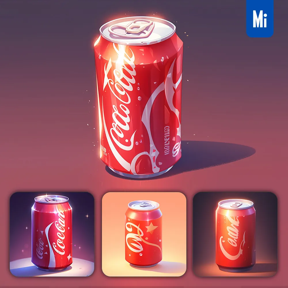 midjourney prompt Coca Cola 3D game icon can cartoon