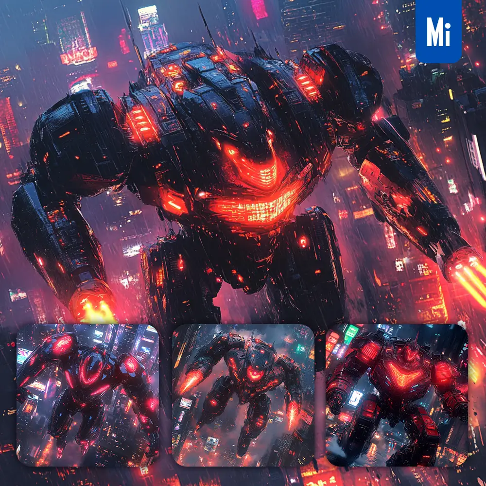 Midjourney Prompt Crimson Typhoon Mecha Combat Sci Fi Heroic War Machine Painting Character Design Setting Science Fiction Action Fight