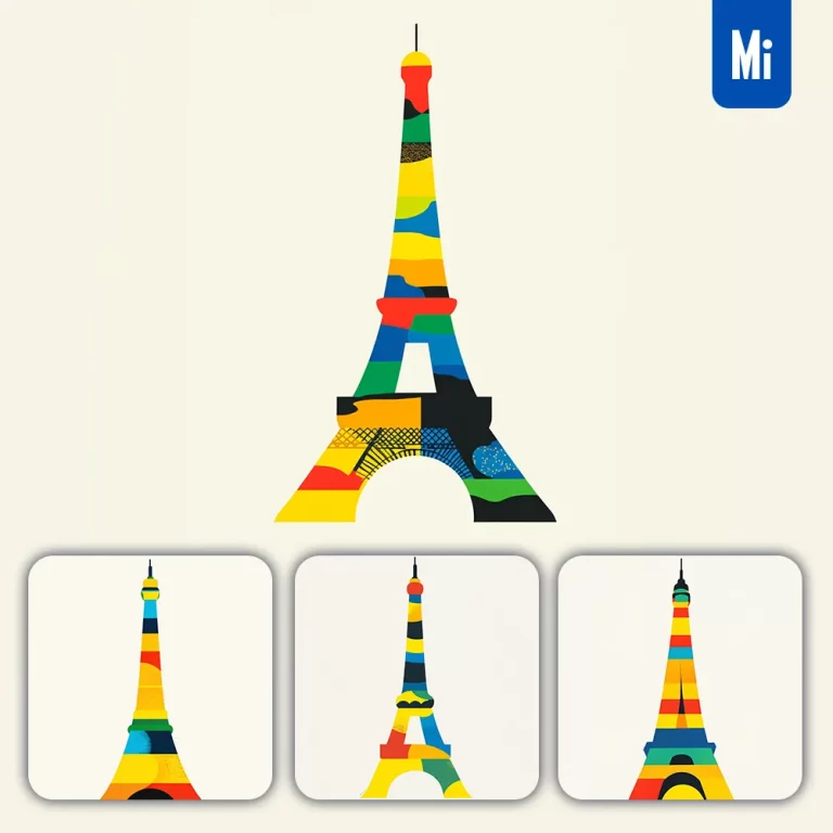 midjourney prompt Eiffel Tower Paris France vector cartoon colorful illustration