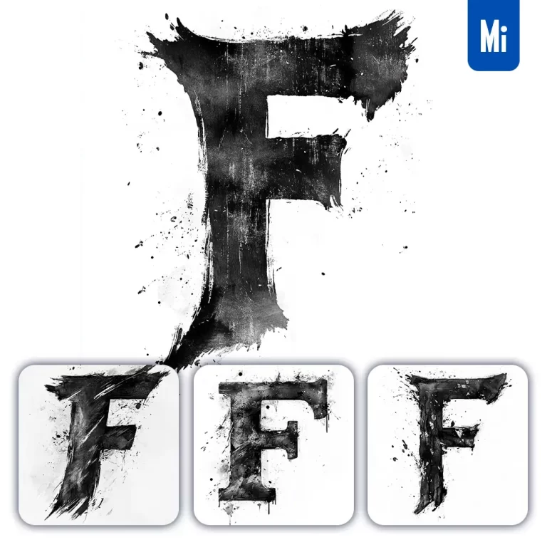 midjourney prompt F letter black white Chinese ink brushstroke calligraphy brush painting