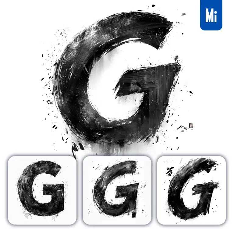 midjourney prompt G letter black white Chinese ink brushstroke calligraphy brush painting