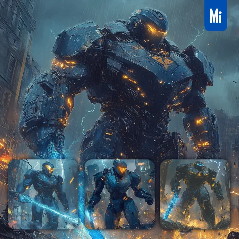 midjourney prompt Gipsy Danger mecha combat sci-fi heroic war machine painting character design setting science fiction action fight