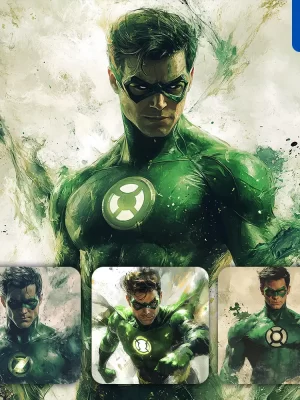 Midjourney Prompt Green Lantern Dc Comics Front Portrait Chinese Ink Painting Brush Strokes Pose Traditional Artistic Monochrome