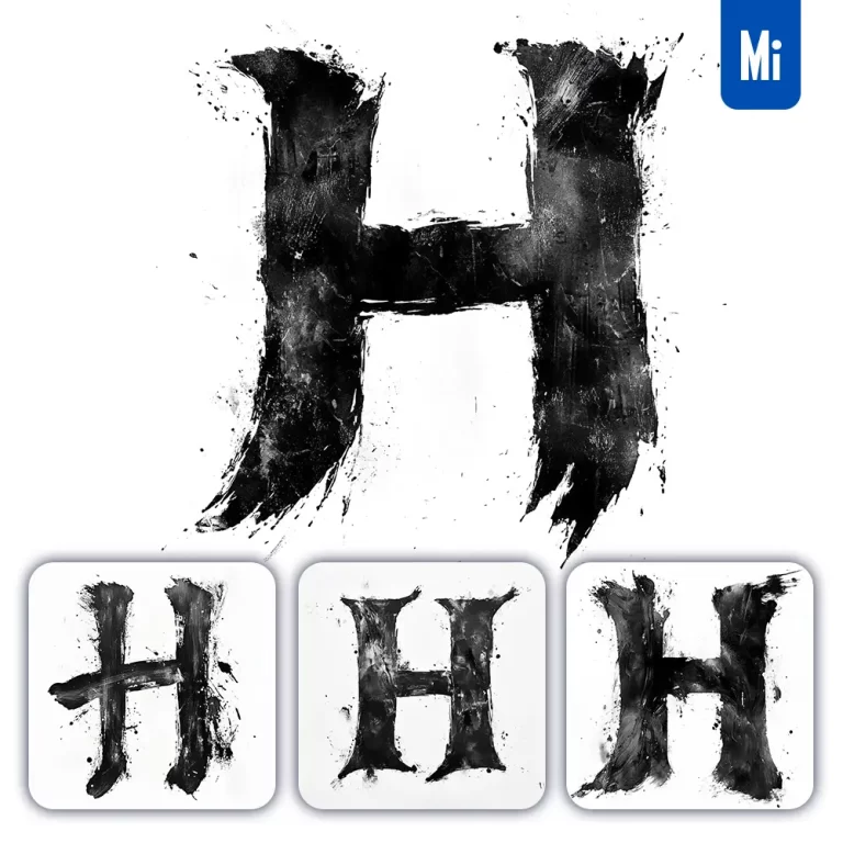 midjourney prompt H letter black white Chinese ink brushstroke calligraphy brush painting