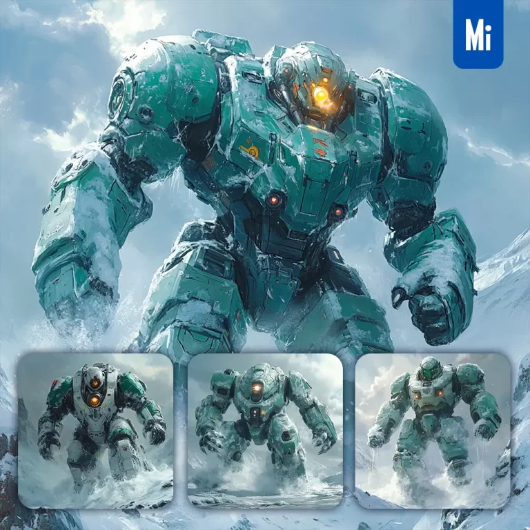 midjourney prompt Horizon Brave mecha combat sci-fi heroic war machine painting character design setting science fiction action fight