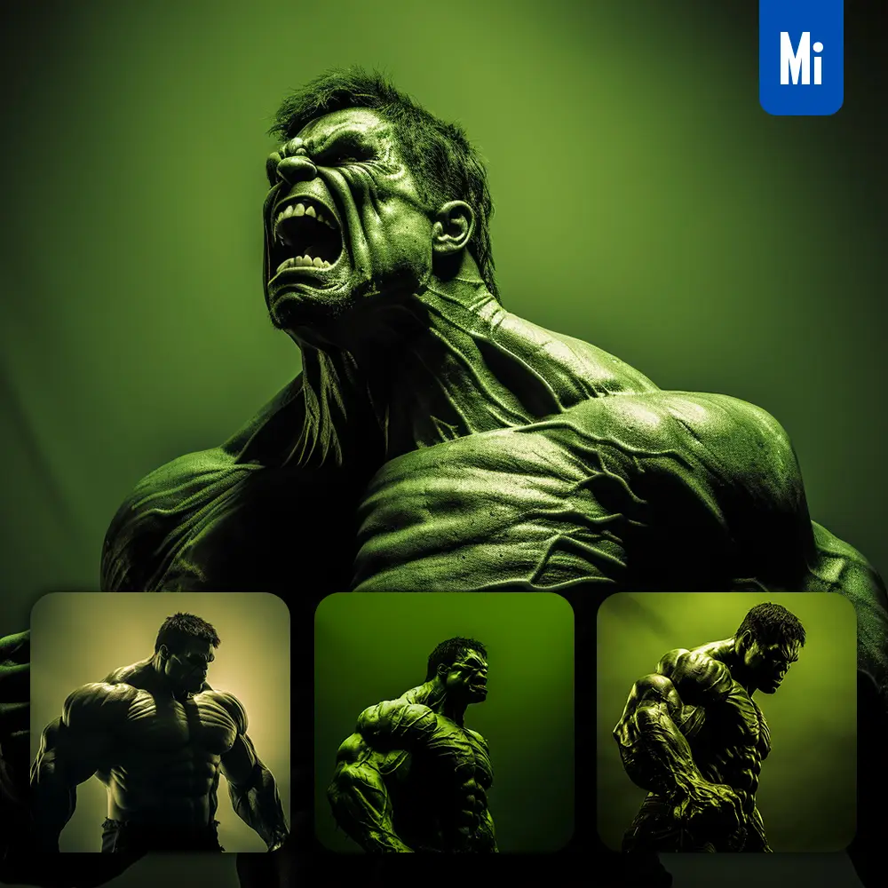 midjourney prompt Hulk green silhouette photography