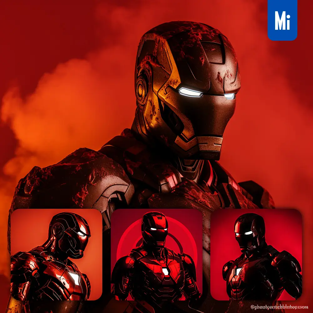 midjourney prompt Ironman Iron-man red silhouette photography
