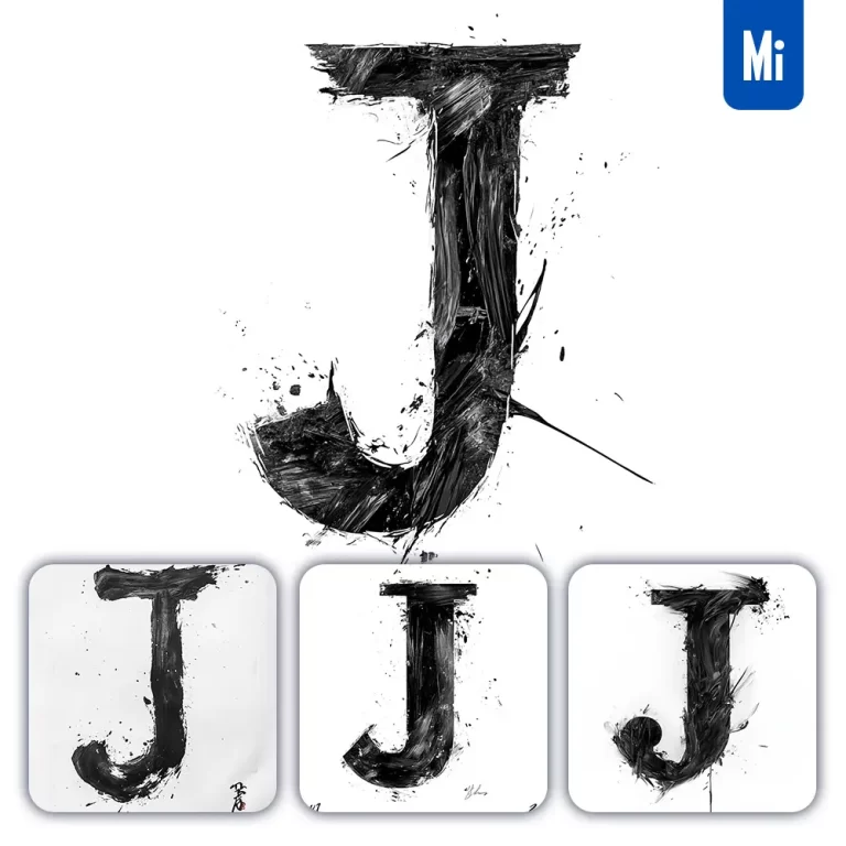 midjourney prompt J letter black white Chinese ink brushstroke calligraphy brush painting