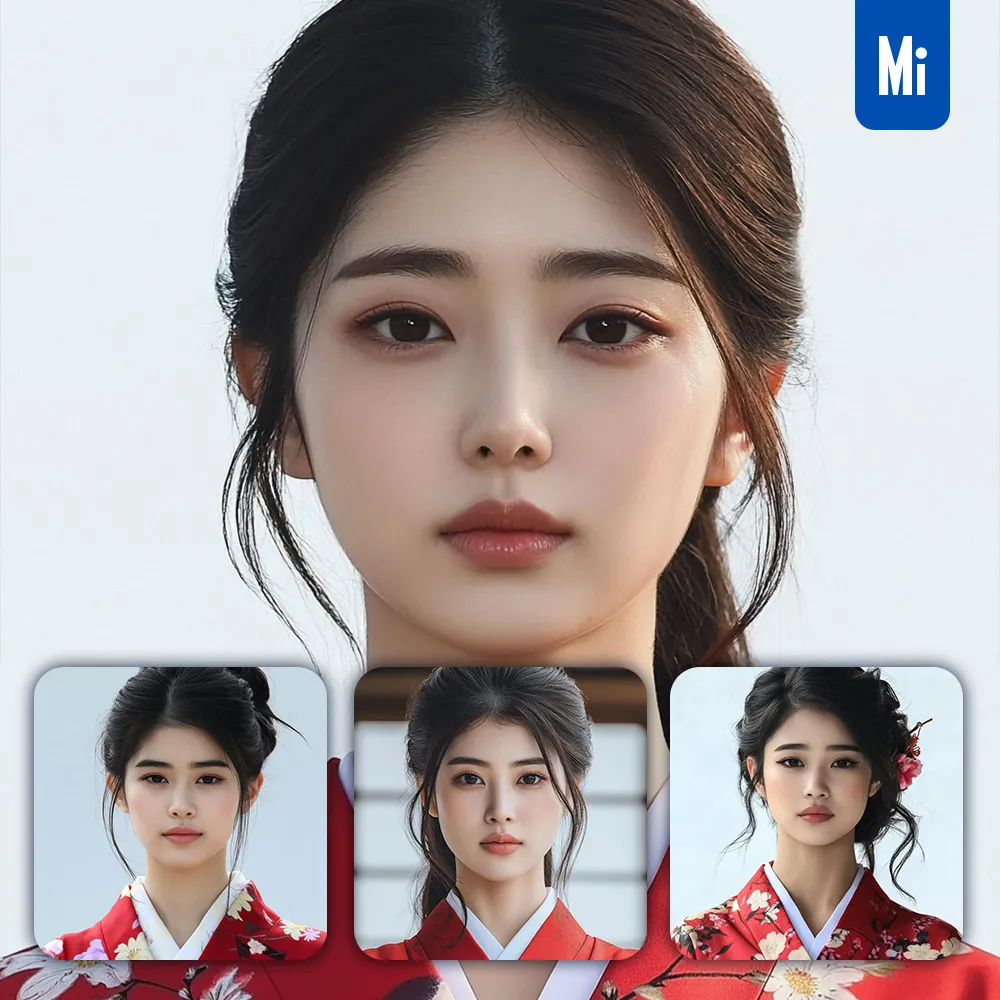 midjourney prompt Japanese female woman girl portrait red yukata photography identification photo