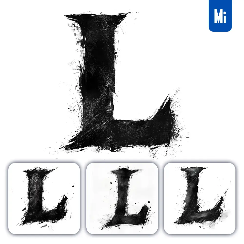 midjourney prompt L letter black white Chinese ink brushstroke calligraphy brush painting
