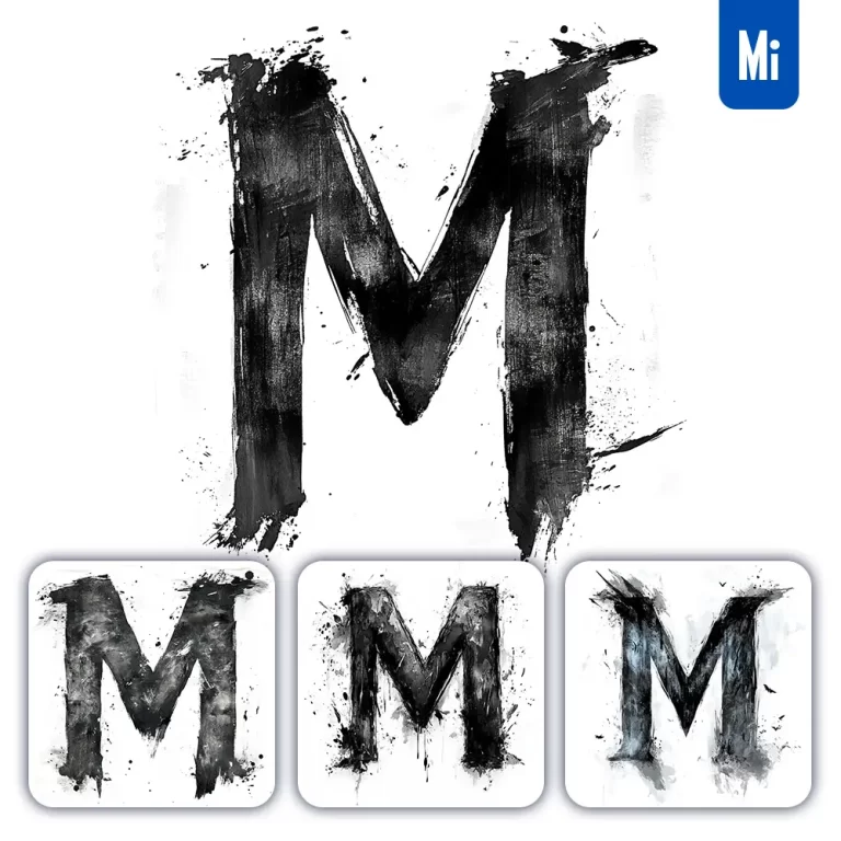 midjourney prompt M letter black white Chinese ink brushstroke calligraphy brush painting