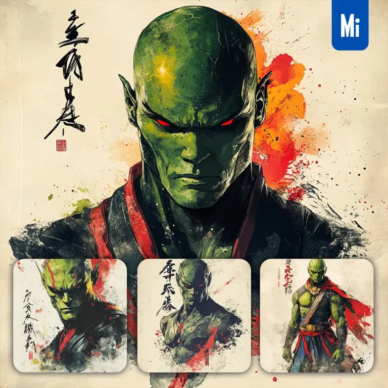 midjourney prompt Martian Manhunter DC Comics front portrait Chinese ink painting brush strokes pose traditional artistic monochrome